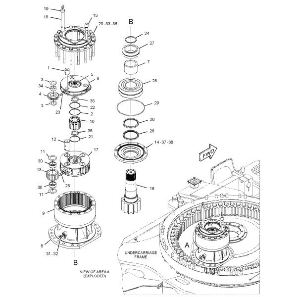 E 374F 374D Swing gearbox 378-9543 378-9544 3789543 3789544 E 374 swing gearbox