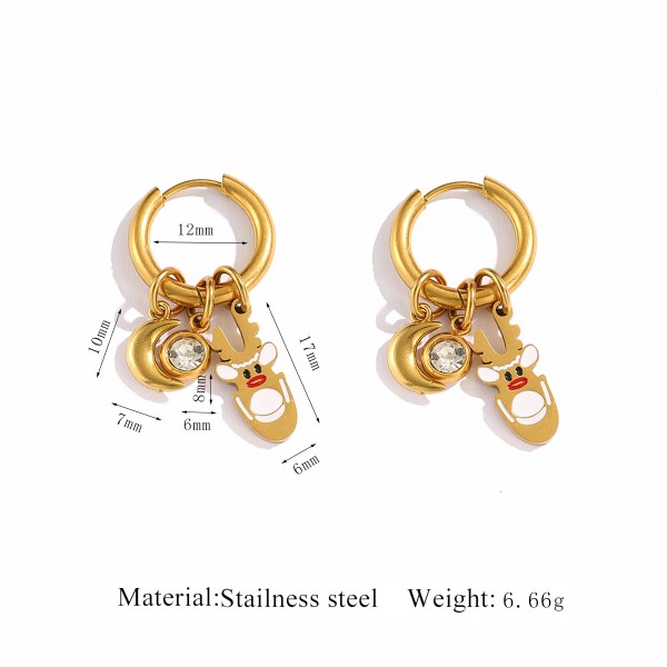 Stainless Steel 18K Gold Plated Christmas Series Design Hoop Earring Cute Santa Claus Christmas Tree Charms Jewelry Earrings