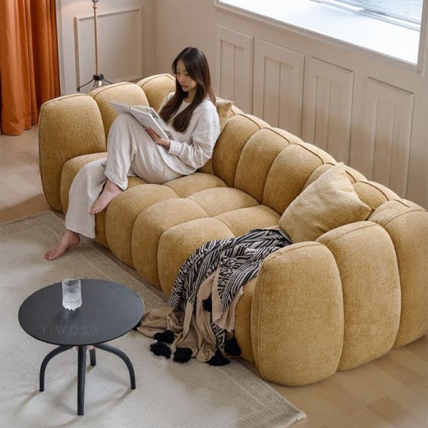 Custom Retro Straight Comfortable Sponge Corner Modular Sofa Living Room Cloud Couch Compressed Sofa for Villa Apartment