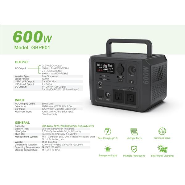 Наружная портативная солнечная панель электростанция аварийное питание 600 Вт водонепроницаемая