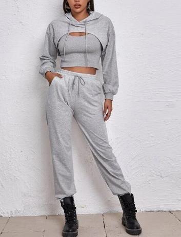 Veste fraca do revestimento do Hoodie de S de Women do fabricante de roupa da quantidade pequena ' com os esportes das calças que movimentam o terno de três peças