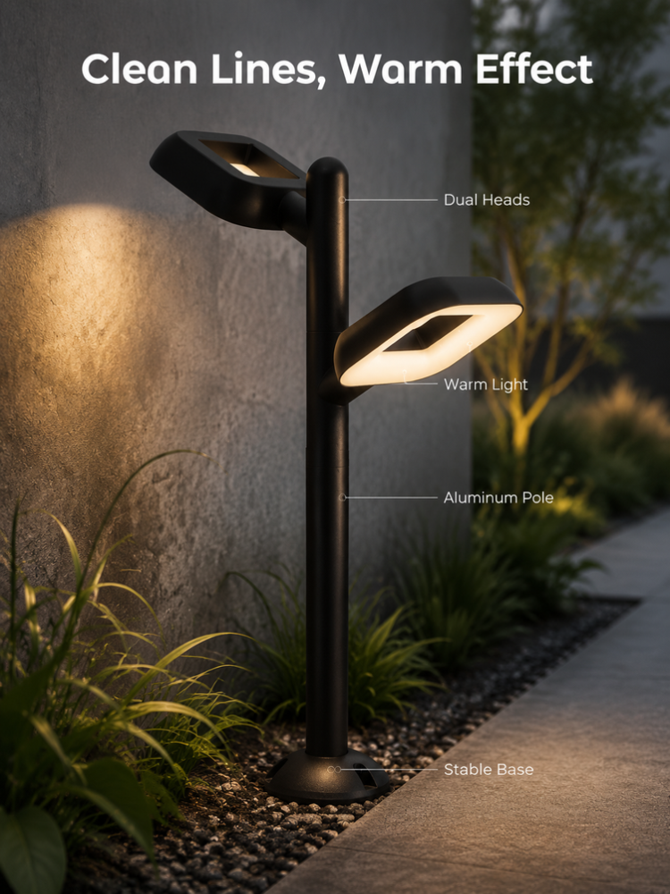 24W Dual Head LED Garden Lights 3000K Aluminum Housing LED Landscape Bollard Light