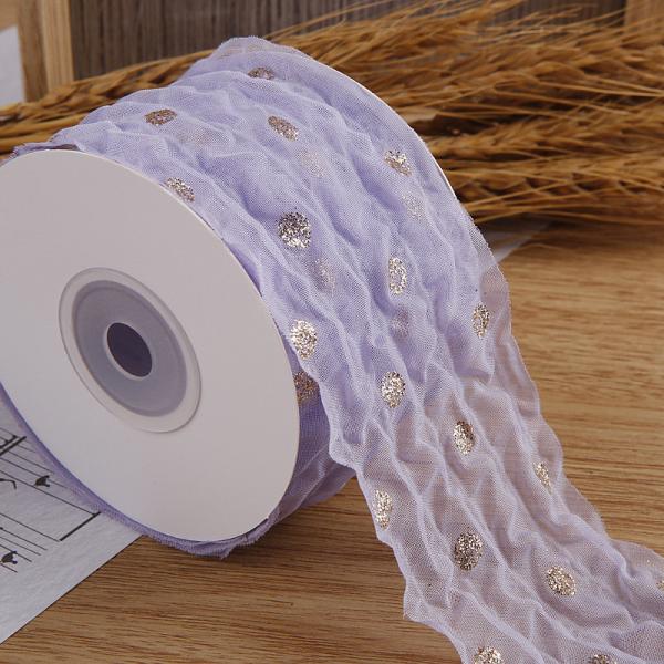 50mm Organza Ribbon With Dot Pattern Gold Foil Printed Polyester Organza Ribbon OEM Eco Friendly