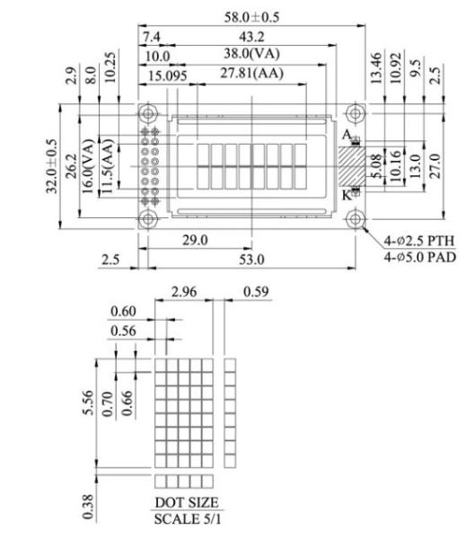 1.6 Inch Standard 0802 Character LCD Display Monochrome COB LCD Module