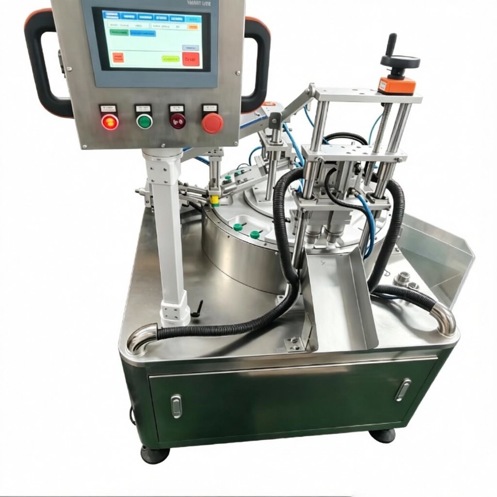 High-Speed 1500 caps/hour Automatic Plastic Cap Assembly Machine with Stainless Steel Construction and Touch Screen Interface