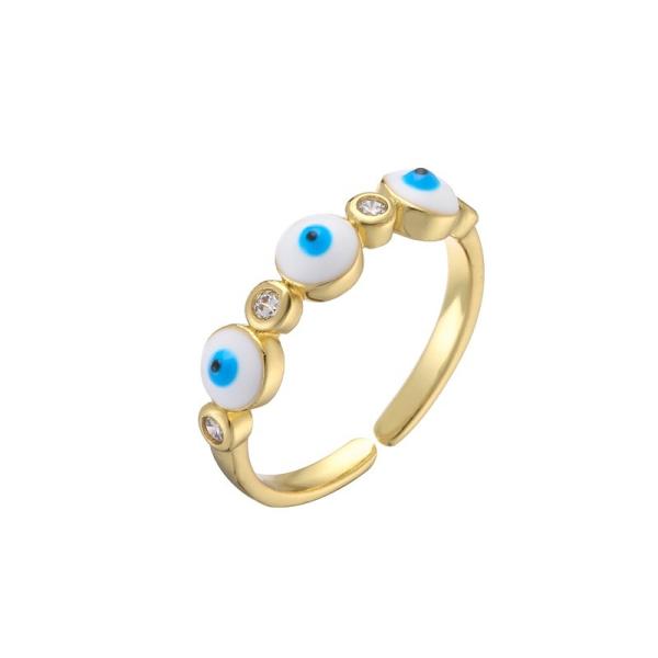 Colorful Enamel Turkish Evil Eye Diamond Ring 18k Gold Plated