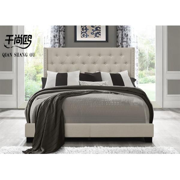 Luxurious Tall Upholstered Bed European Style with Stitching Buttons / Metal Rivets