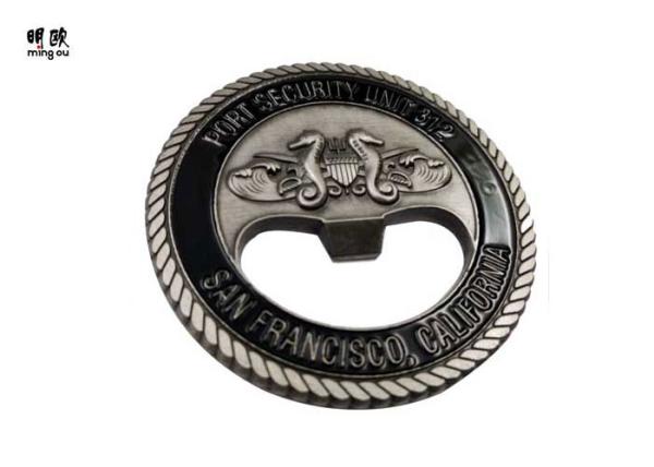 Fashionable Coin / Round Beer Bottle Openers Soft Enamel Antique Tin Plating