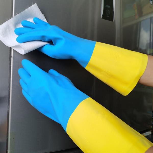 Bicolor Industrial Flock Lined Household Gloves Neoprene Gloves Chemical Resistance