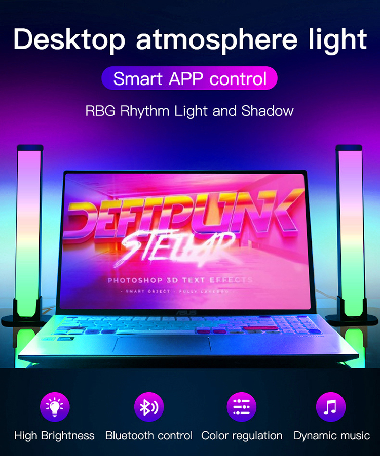 Свет предпосылки компьютера света ТВ Bluetooth настольной атмосферы RGB управлением ПРИЛОЖЕНИЯ светлый