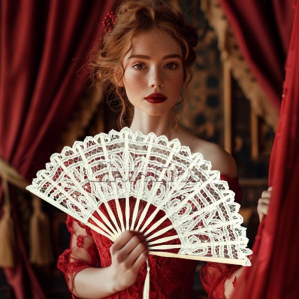 New Arrival 27cm Luxury Bamboo Folding Lace Fans for Bride Decoration