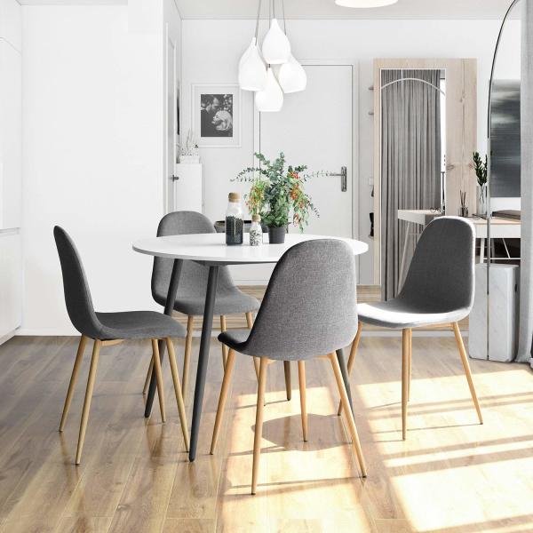 Green Forest Fabric Dining Room Chairs Metal Legs Fabric Cushion Seat Back Modern Gray