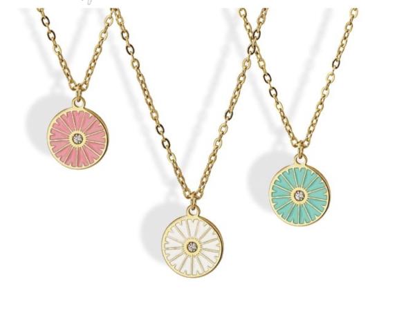 Lemon Slice Epoxy Diamond Pendant Necklace Stainless 14k Gold Chain Necklace