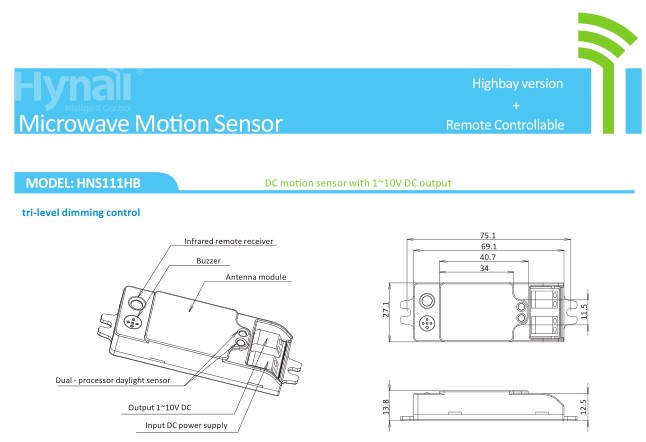 Светодиодный световой переключатель HNS111HB 25mA High Bay Motion Sensor