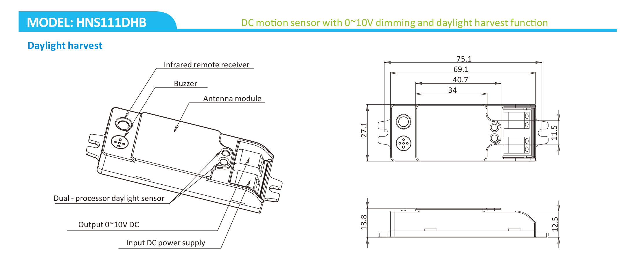 Дневной датчик 25mA HNS111DHB High Bay Motion Sensor Switch 12m