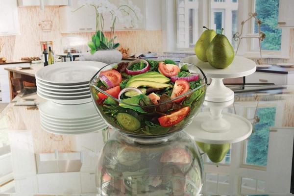 Onda durável transparente Rim Glass Charger Plates, bacia de vidro da salada de fruto