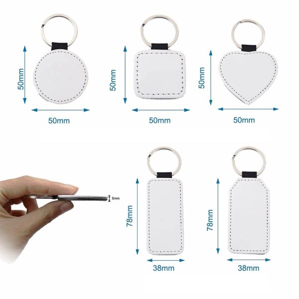Porte-clés vierges à sublimation en cuir PU pour impression personnalisée, transfert thermique