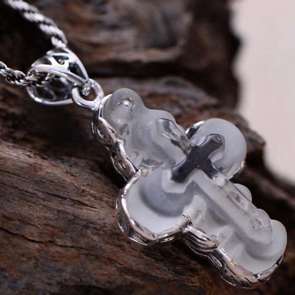 Sterling 925 Silver Created Clear Crystal Cross Pendant Necklace Silver Rope Chain (N808065)