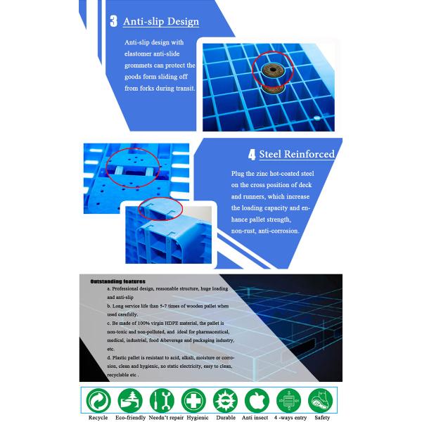 Паллеты Rackable HDPE четырехпроводных паллетов пластиковые 1200mm×1000mm×150mm
