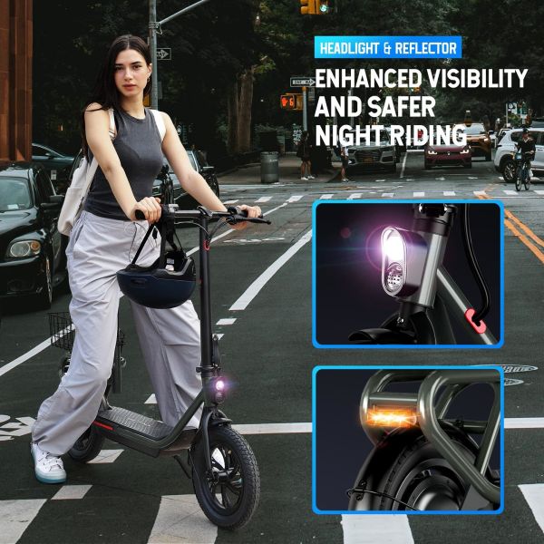 SISIGAD Adults Electric Scooter 12 Tires Peak 500W Motor 45km Long Range Electric Folding Scooter for Commuting with Rear Rack