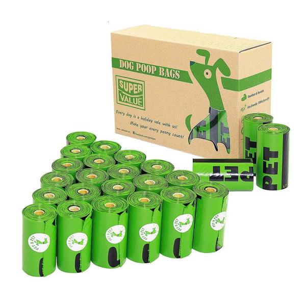 100% Compostable Products for Dogs Dog Poop Bags Large Leak Proof Waste Bag with Bone Holder