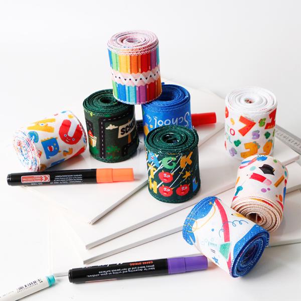 Choose from Our Catalogue Wired Burlap Ribbon for School Rulers in Car Print Design