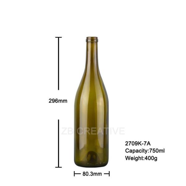 Burgundy Style Wine Bottles With Cork Top 750ml For Pinot Noir & Spirits 400G 2709K-7A