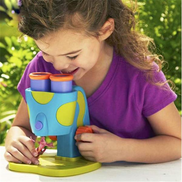 Children's LED Double Hole Microscope Magnifier 8x for Science Toys Plastic Material