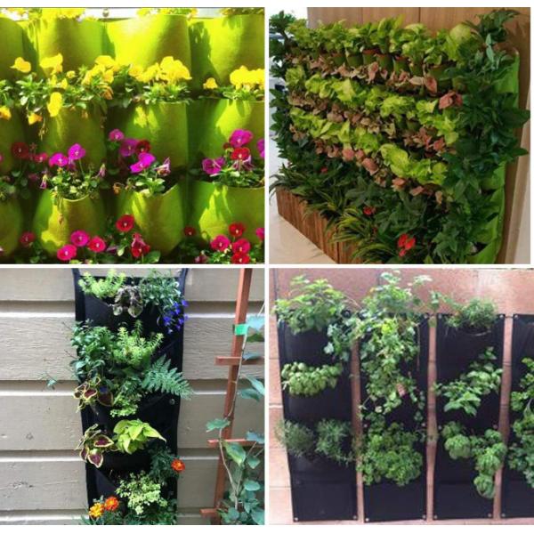 Vertical Hanging Wall Felt Garden Planter With Roomy Pockets For Herbs Or Flowers