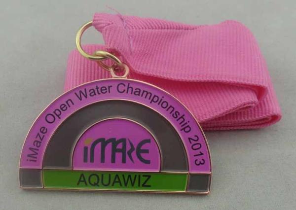 Brass Enamel Medal Red Silk Screen For Swimming / Army