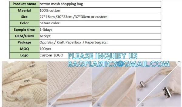 Natural Cotton Double Drawstring Reusable Eco Friendly Grocery Bag Shopping Net Produce OrganicMesh Fruit Bag