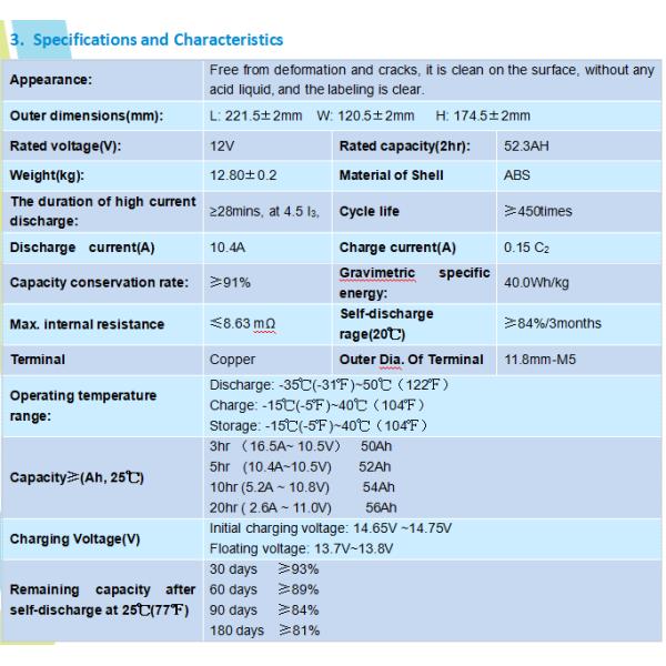 Electric Tricycle Rechargeable Lead Acid Battery 6-DF-52.3 12V 52.3Ah 215*121*174MM