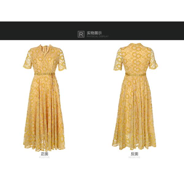 yellow hot sale women lace-up polyester lace dress