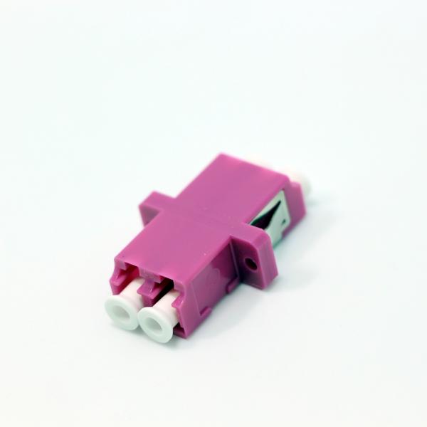OM4 Optical Fiber Adapter LC PC To LC PC Duplex 50 / 125μm With Full Flange Magenta Plastic Material