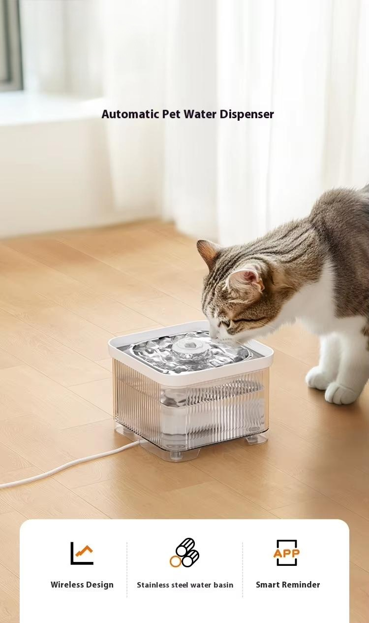 Modern Eco-Friendly Wireless Intelligent Automatic Cat Dog Water Dispenser Solid Pattern Battery Powered Plastic Charge Filter