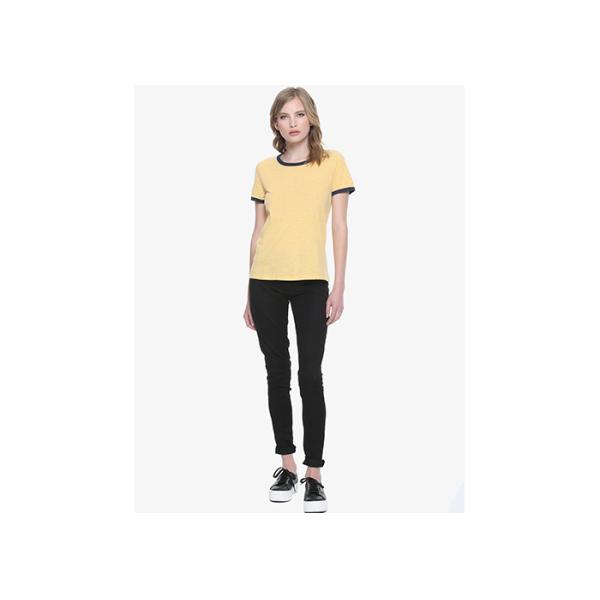 Yellow Ladies'  Casual T Shirts , Slim Fit T - Shirt Crew Neck Printing