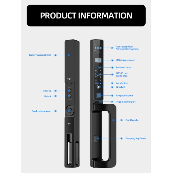 TTLOCK Wholesale Face Recognition Fingerprint Lock Narrow Bezel Cell Phone Aluminum Door Code Lock Automatic Smart Door Locks