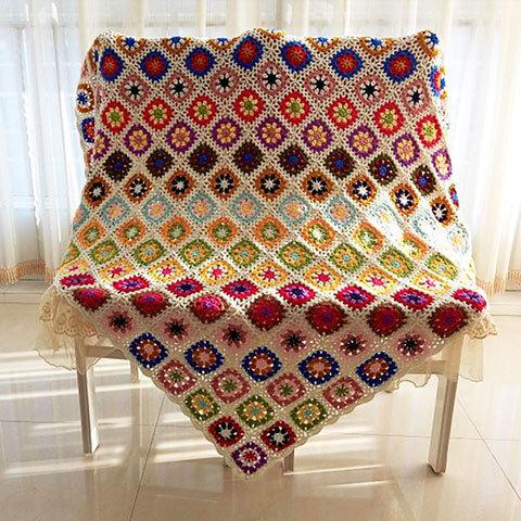 Y-Z Custom Large 120*120 Vintage Floral Afghan Blanket Living Room Modern Style Granny Crochet Daisy Flower Lap Yoga Sofa Throw