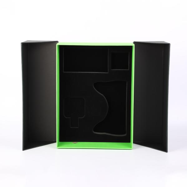 Double Door Luxury Gift Boxes Black Green Pu Leather Cardboard Customized Cutout Sponge