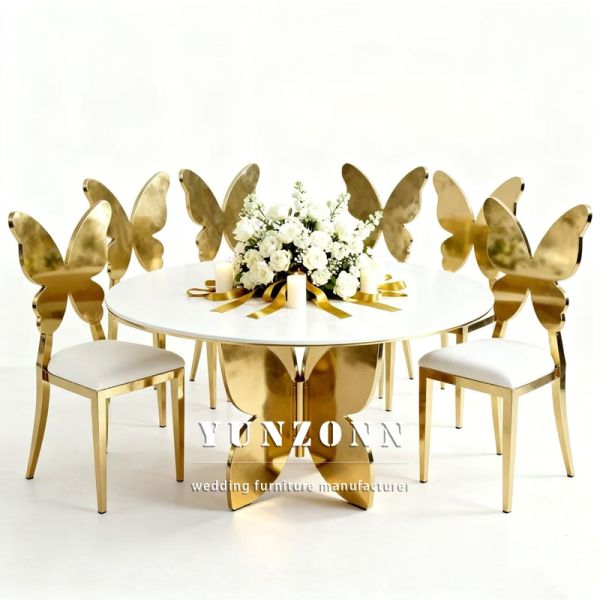 2026 New Design Round Dining Table Modern Luxury butterfly Shape Base with Glass TOP for Wedding