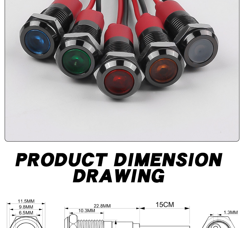 Oxidized 8mm Black Metal LED Indicator Lights IP65 Rated Multi-Color Versatile Durable Compatible with 3V-24V-110V-220V