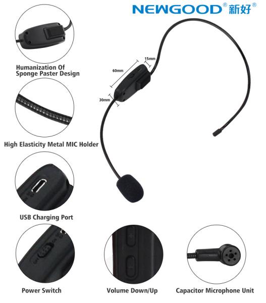 FM Professional headset wireless headset microphone for Tour Guides, Teachers, Coaches, Presentations, Costumes