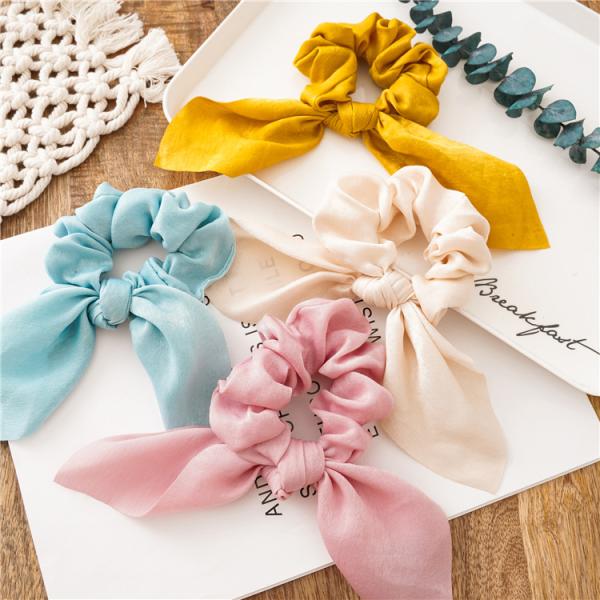 Streamer headband tassel knot colonic fabric solid color rabbit ear scrunchie hair accessories satin headdress bridal