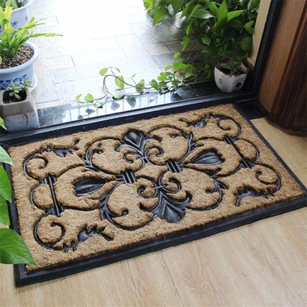Beautiful Flat Door Mat , Coconut Fiber Doormat Embossed Sunflower
