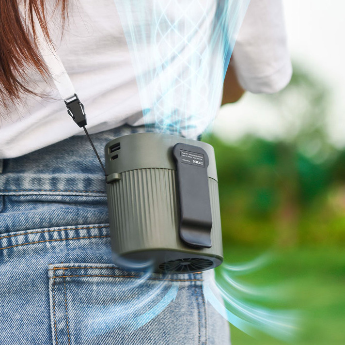 Wholesale 8000mAh Emergency Power Bank Portable Outdoor Cooling Fan Factory Direct Hanging Neck Waist Fan