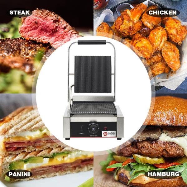 Grelha de pressão Panini de aço inoxidável de cabeça única Sandwich Grill de contacto elétrico comercial