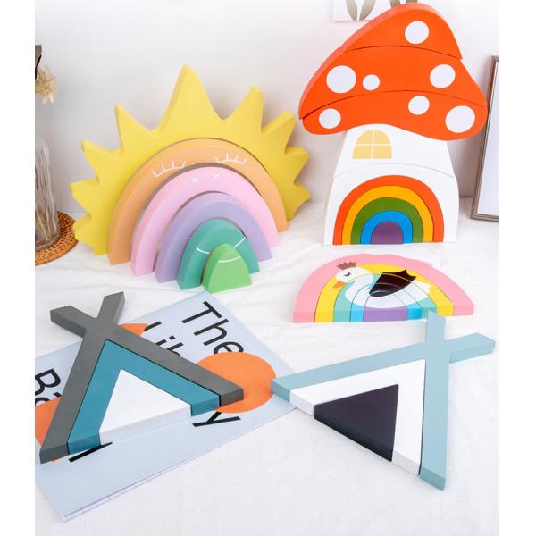 Игрушки Montessori не токсического штабелеукладчика радуги 22cm деревянные творческие деревянные