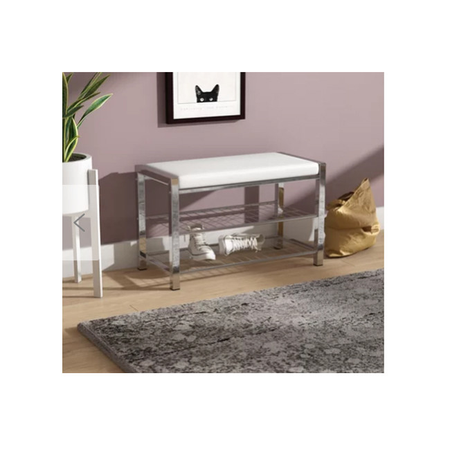 Rectangle Style Shoe Rack Bench with European Design and Chrome Finish Iron Structure