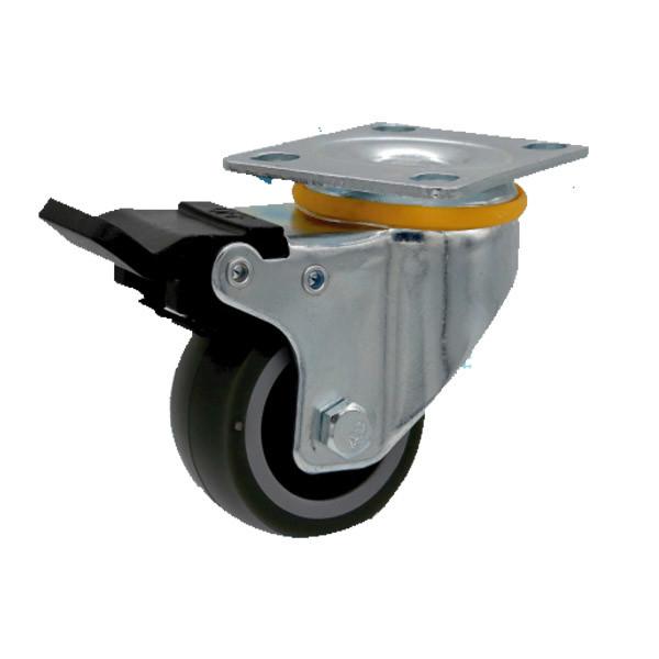 50mm Low Profile Furniture Caster Wheel With Brake PP Wheel Ball Bearing Plate