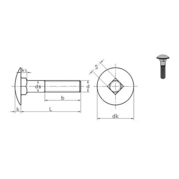 DIN603 A2-70 Stainless Steel Screw Square Neck Carriage Bolts